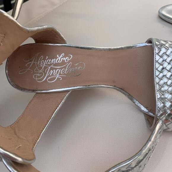 Alejandro Ingelmo Silver Wooven Wedge Sandals Genuine Leather Sz 7.5 Vero Cuoio - Picture 7 of 10